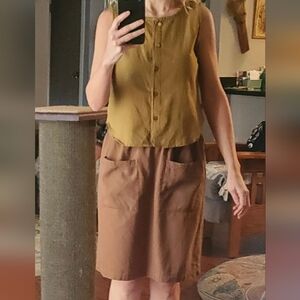Mustard Gold Button-Down Sleeveless Linen Top